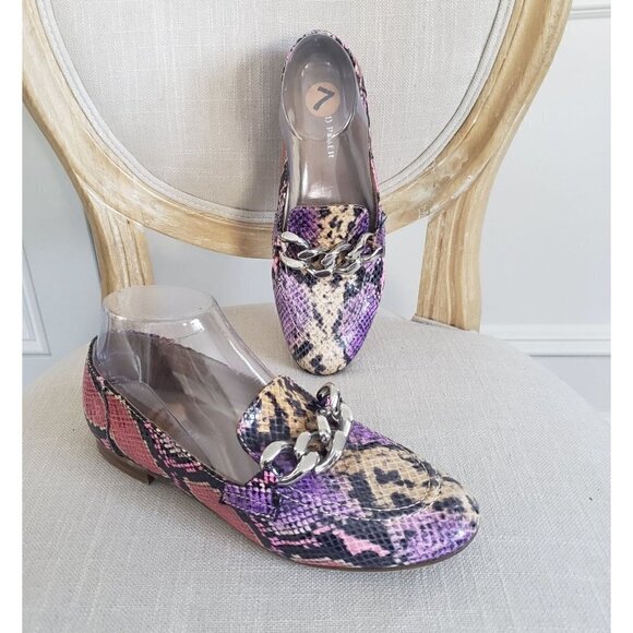 DONALD J PLINER Nolin Lavender Viper Python Leather Chain Loafer Flats Sz 7 - Picture 4 of 13